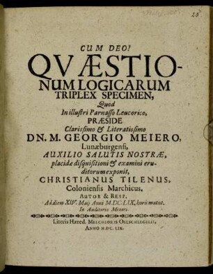 Quaestionum Logicarum Triplex Specimen