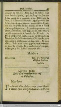 Lettre XVIII. Suite de Correspondance & de Relation