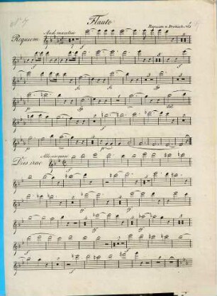 Drittes Requiem in Es : für 4 Singstimmen, 2 Violinen, Viola, Contrabaß und Orgel obligat, 2 Clarinetten, 1 Flöte, 2 Hörner, 2 Trompeten und Pauken ad libitum