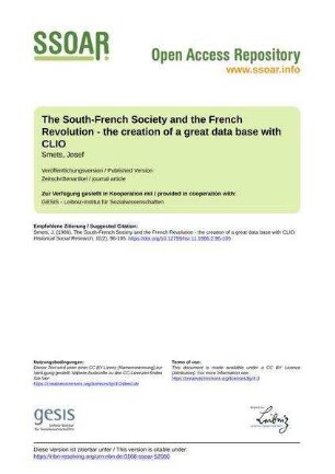 The South-French Society and the French Revolution - the creation of a great data base with CLIO