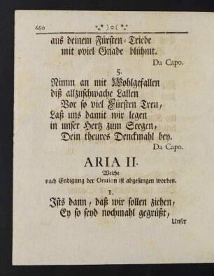 660-664, Aria II. Welche nach Endigung der Oration ist abgesungen worden