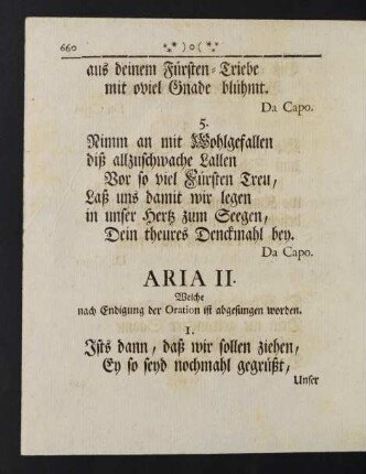 660-664, Aria II. Welche nach Endigung der Oration ist abgesungen worden