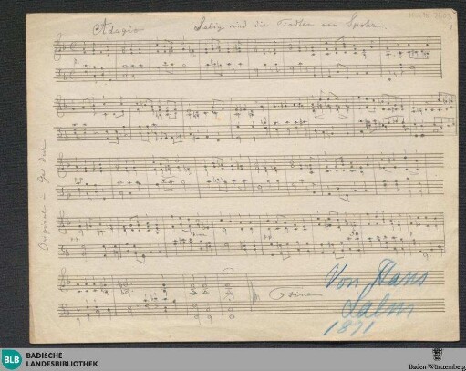 Die Letzten Dinge. Excerpts. Arr - Don Mus.Ms. 2603 : pf; GötS WoO 61