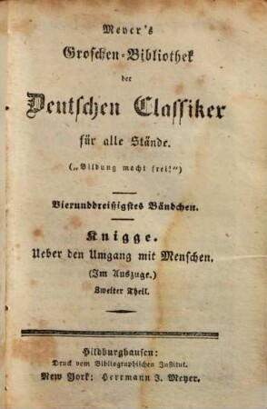 Knigge, Ueber den Umgang mit Menschen : (Im Auszuge), 2