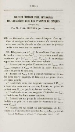 Nouvelle méthode pour déterminer les caractéristiques des systémes de coniques.