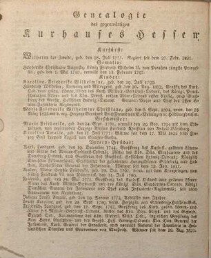 Genealogie des gegenwärtigen Kurhauses Hessen.