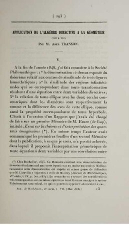 Application de l'algèbre directive a la géométrie.