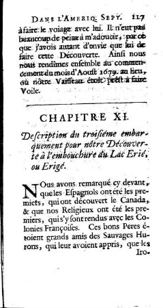 Description du troisieme embarquement pour nôtre Découverte à l´embouchure du Lac Erié ou Erigé