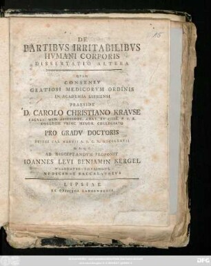 De Partibvs Irritabilibvs Hvmani Corporis : Dissertatio Altera