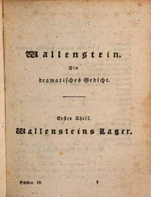 Friedrich von Schiller's sämmtliche Werke. Neunter Band, Wallensteins Lager. Die Piccolomini