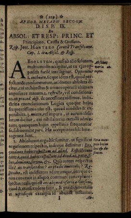 Disp. IX. De Absol. Et Resp. Princ. Et Principiato, Caussa & Caussato.