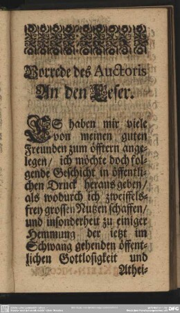 Vorrede des Auctoris An den Leser