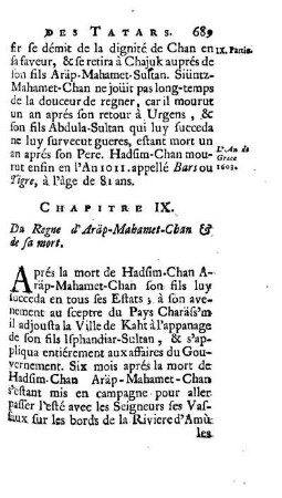 Chapitre IX. Du Regne d'Aräp-Mahamet-Chan & de sa mort