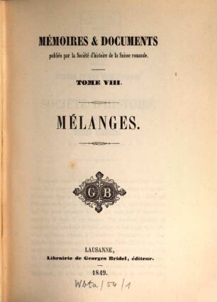 Mémoires et documents. 8. 1850
