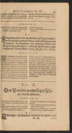 Tit. X. Von Poen der mutwilligen Kläger oder Partheyen