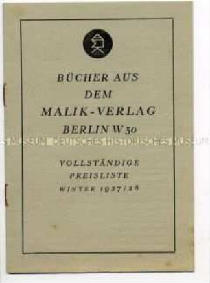 Werbeschrift des Malik-Verlages mit einer Angebots- und Preisliste des Jahres 1927