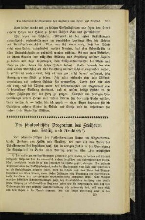 ¬Das¬ schulpolitische Programm des Freiherrn von Zedlitz und Neukirch