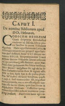 Caput I. De nomine Bibliorum apud DD. Hebraeos.