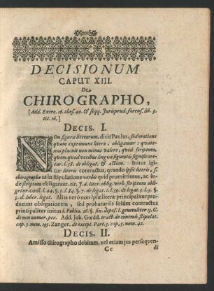 Decisionum Caput XIII. De Chirographo, ...