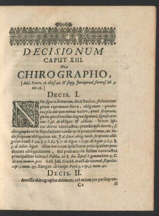 Decisionum Caput XIII. De Chirographo, ...