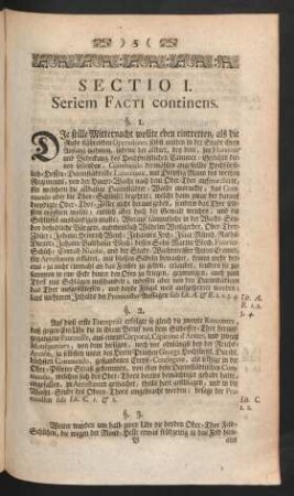 Sectio I. Seriem Facti continens.
