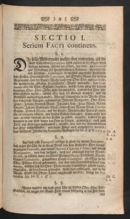 Sectio I. Seriem Facti continens.