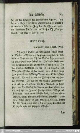 Achter brief. Barnaul d. 3ten Octobr. 1792.