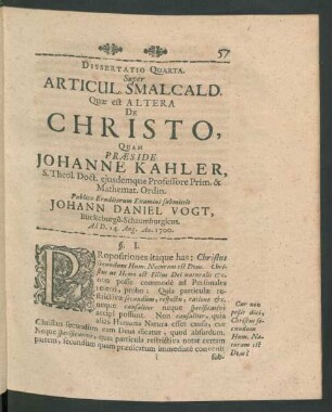 Dissertatio Quarta ... Quae est Altera De Christo, ...