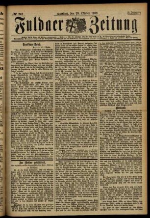 Ausgabe vom Samstag, den 29. Oktober 1892.