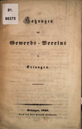 Satzungen des Gewerbs-Vereins in Erlangen