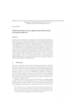 Deklinationsklassen. Zur vergleichenden Betrachtung der Substantivflexion