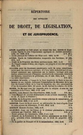 Répertoire des ouvrages de Droit, de Législation, et de Jurisprudence, publiés ... depuis 1789 - 1853 : (par M. B. Warée.) (par E. Thorin)