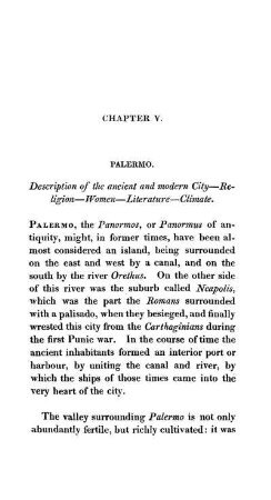 CHAP. V. - Palermo - Description of the ancient and modern city - Religion - Women - Literature - Climate