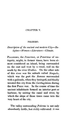 CHAP. V. - Palermo - Description of the ancient and modern city - Religion - Women - Literature - Climate