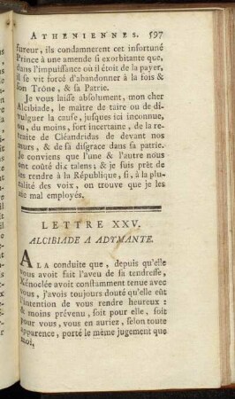 Lettre XXV. Alcibiade a Adymante. - Lettre XXVII. Socrate au Même.