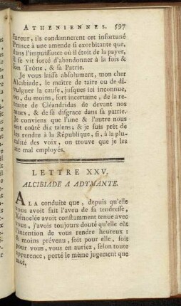 Lettre XXV. Alcibiade a Adymante. - Lettre XXVII. Socrate au Même.