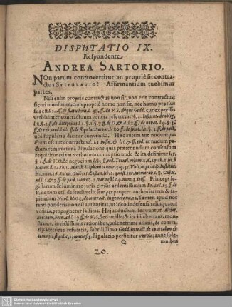 Disputatio IX. Respondente Andrea Sartorio