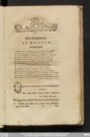 Die Einsamkeit, an Antonien.