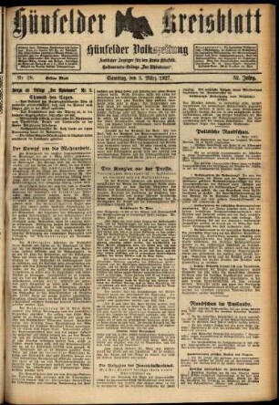 Erste Ausgabe vom Samstag, den 05. März 1927.