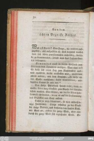 Von dem ächten Begriffe Gottes.