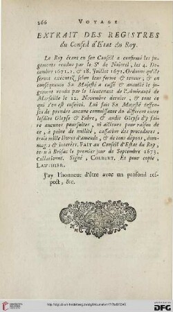 Extrait des registres du Conseil d‘Etat du Roy