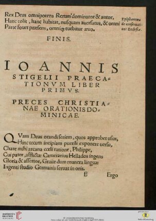 Ioannis Stigelii Praecationvm Liber Primvs: Preces christianae orationis dominicae