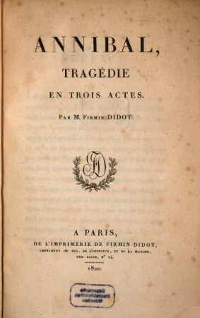 Annibal : tragedie en 3 actes ...