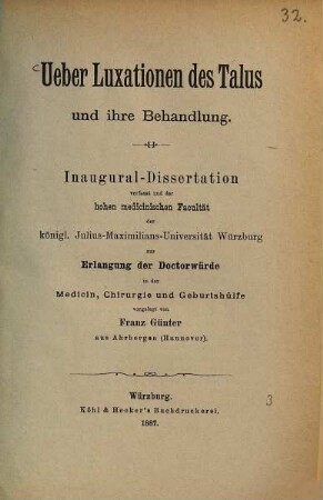 Ueber Luxationen des Talus und ihre Behandlung