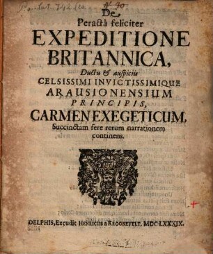 De peracta feliciter expeditione Britannica ... Carmen exegeticum