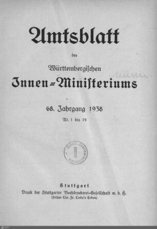 68.1938: Innenministerium, Amtsblatt 1938