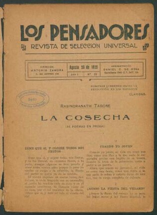 1922002100: La cosecha : (86 poemas en prosa)