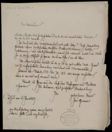 Brief von Jacob Grimm an Ignaz Theodor Liborius Meyer