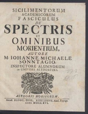 Sicilimentorum Academicorum Fasciculus De Spectris Et Ominibus Morientium