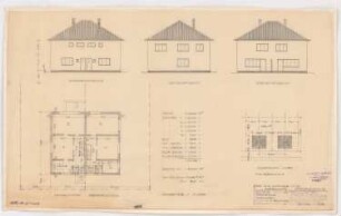 Siedlung Eichkamp, Berlin-Charlottenburg: Doppelhaus zweigeschossig, Lageplan 1:500, Grundriss, 3 Ansichten 1:100
